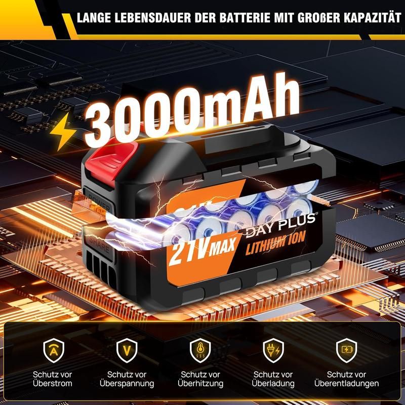 Langlebiger 21V Akku mit 3000mAh